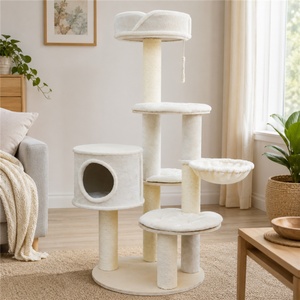 BSCI Factory Modern White Minimalist Multi Level Tower with Sisal Posts Designer Home <b>Cat</b> <b>Tree</b> - Product Image 1