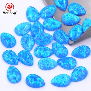 Perhiasan Redleaf Cabochon Punggung Datar Sintetis Longgar Batu Permata Manik-manik 1514 Mm Sintetis Bentuk Pir Permata Opal Biru