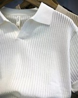 T-shirt décontracté à col rabattu pour homme – Chemise écologique à manches courtes (Polo confortable à motif ajouré pour homme)