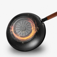 Ensemble de 3 ustensiles de cuisine en acier au carbone antiadhésif de haute qualité, manche en bois, non toxique, compatible induction, revêtement marbré, en fer