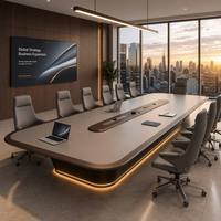 Mesa de Conferencia Ejecutiva con Superficie Deslizante de 50 mm, Riel Eléctrico USB E1, Tablero Anticolisión, Tamaño Personalizado, Escritorio para Sala de Juntas OEM