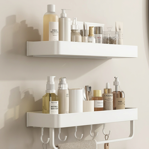 No Hole Wall Mounted Bathroom Towel Holder Aluminum Bath Towel <b>Rack</b> Space Saving Storage Shelf Organizer - Product Image 1