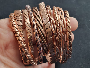 Handmade Twisted Wire Vintage <b>Feather</b> Pattern Adjustable Fit Bangle <b>Bracelet</b> Women Men Healing Wholesale Jewelry Third Party - Product Image 1