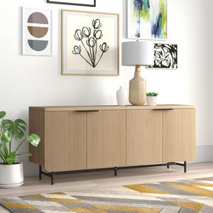 AJUNION Mobilier de salon minimaliste en bois Buffet 4 portes Console multimédia Meuble support <span class=keywords><strong>TV</strong></span> pour téléviseurs jusqu'à 75 pouces - Product Image 1