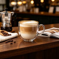 Tasse à café en verre résistant à la chaleur avec anse dorée, 450 ml, grande tasse en verre pour café, thé, lait, vaisselle en verre