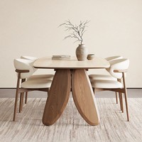 Table à manger en pierre frittée Wabi-sabi, panneau en contreplaqué, design moderne, pliable, multifonctionnelle, forme ovale, design nordique pour la maison