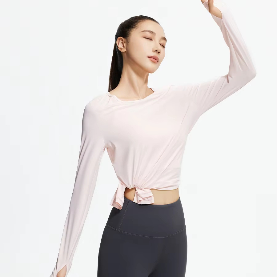 New Sporty and Fitness Running Top, Cool, Breathable, Loose Slit Yoga Smock, Ice Silk Long-sleeved Yoga Wear Top