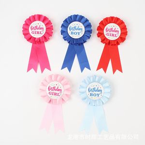 Shi Hui <b>Birthday</b> Girl Boy Rosette <b>Badges</b> Rose Pink Royal Blue Red Pink Light Blue Custom Made Party Corsage Pin <b>Badge</b> - Product Image 1