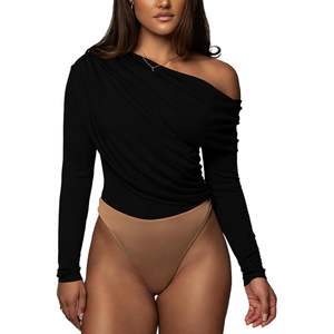 ชุดบอดี้สูทผู้หญิงแบบไหล่เดียว รุ่นคัสตอม 2026 ผ้ารัดรูปยืดหยุ่น ทอแบบถัก แขนยาว สไตล์สตรีทแวร์ - Product Image 1