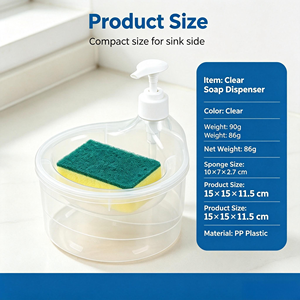 Distributeur de savon de cuisine en gros, distributeur de savon rond pour évier, distributeur de savon à pression, distributeur de savon avec support pour éponge - Product Image 6