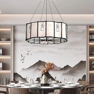 Chinese Style Fabric Chandelier <b>LED</b> <b>Light</b> For Restaurant Private Room <b>Tea</b> House Zen Hotel Lighting - Product Image 1
