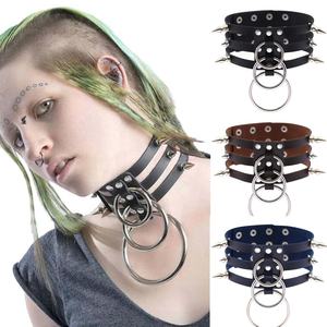 Spike Cascata Gabbia Collare-Cinturino In Pelle Nera Bondage 3 O Rotonda Goth Classico Postura Larga kink petplay Collo Harness cinghia - Product Image 2