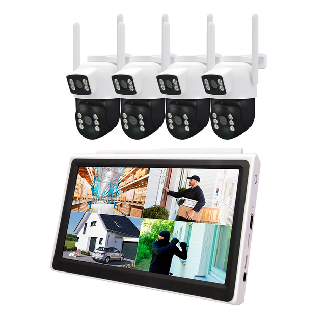 8MP Network Video Recorder System Outdoor Security Cameras with Color Night Vision CMOS Sensor 10.1" Monitor
