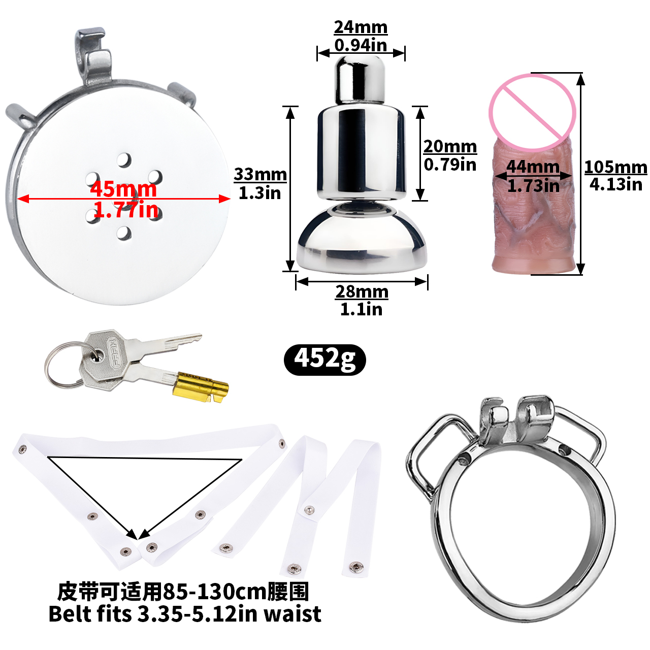 anneau incurvé + pénis taille S + ceinture blanche