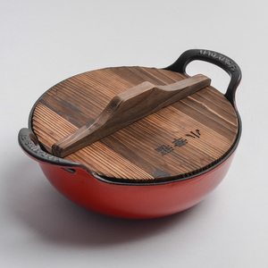 Odm/OEM bán buôn Đỏ gang súp nồi với nắp gỗ balti món ăn với vòng lặp rộng xử lý 3 Quart soong đồ nấu nướng - Product Image 2