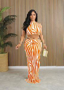 Citeert Casual Tweedelige Set Gestreepte Mouwloze Tops Voor Dames En Lange Gebreide Jurk, Sexy Bijpassende Eenset - Product Image 4