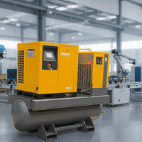 Compresseur d'air industriel à vis 22kW 30HP stationnaire, petit, silencieux, refroidi par air, alimenté en courant alternatif, contrôlé par PLC, avec sécheur et réservoir, certifié CE