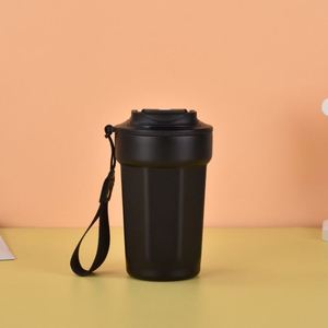 Gobelet à café portable en acier inoxydable avec sangle, tasse de voyage isotherme à double paroi, tasse anti-fuite pour le camping en plein air - Product Image 4