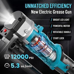 Pistola de Grasa Eléctrica Inalámbrica de 12000 PSI de Alta Presión, con Batería de Litio, Rotación Automática, Doble Propósito y Luz LED - Product Image 1