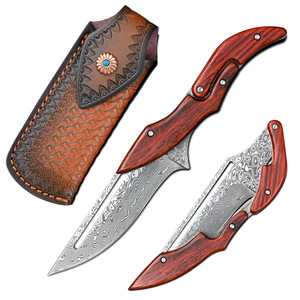 Couteau de poche pliant en acier <span class=keywords><strong>Damas</strong></span> avec manche en bois, couteau tactique de chasse, pour les voyages en plein air, EDC, survie, DIY, couteau de poche personnalisable - Product Image 2