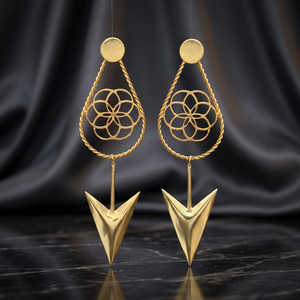 14k Gold Plated <b>Stud</b> Earrings with Geometric Shapes and Intricate Floral Patterns Onyx Earring Set - Product Image 3