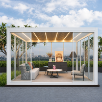 Pergola bioclimatique en aluminium robuste avec rideau à fermeture éclair, toit à lamelles motorisé imperméable pour l'extérieur