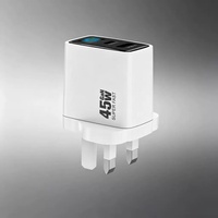 Chargeur USB-C PD 45W à affichage numérique pour téléphone portable, prise UK 3 broches, adaptateur secteur USB-C à charge rapide 45W