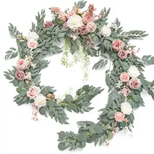 Guirlande de fleurs d'eucalyptus artificielles de 9 pieds, centres de Table de mariage en terre cuite pour décor de Table de mariage, fleurs d'arc de mariage