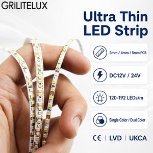 Tira de Luz LED de Uno o Dos Colores, PCB de 3-5 mm, DC12V/24V, CRI>90, 120-192 LED/m, para Proyectos de Iluminación Comercial - Product Image 1
