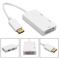 MiniDP ke /VGA/DVI Kabel Patch PVC Berlapis Emas Tiga-dalam-Satu 0,15m untuk Proyeksi Layar TV 4K
