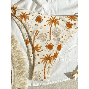 Conjunto de bikini tropical de 2 piezas para mujer FOXA, traje de baño bohemio con tirantes finos y ribete en contraste - Product Image 4