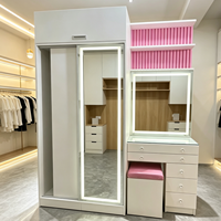 Ensemble coiffeuse et armoire, armoire coulissante avec miroir pleine longueur LED, table de maquillage avec tabouret et tiroirs