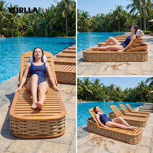Chaise longue <span class=keywords><strong>de</strong></span> plage réglable en teck et corde tressée à la main pour hôtels et complexes hôteliers - Product Image 3