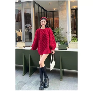 Nuovo Maglione Autunno-Inverno Tinta Unita <span class=keywords><strong>Viola</strong></span>, Sexy ed Elegante con Collo a O - Product Image 4