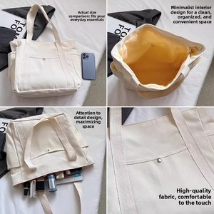 Sacs à main pour femmes, sac à main en toile personnalisé uni, grande capacité, sac fourre-tout, poignées courtes, vente en gros, logo OEM pour le shopping et les voyages - Product Image 5