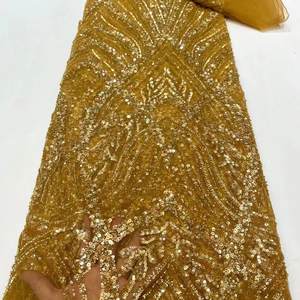 Gorgeous Style <strong>Net</strong> and Bead <strong>Sequin</strong> Tulle Lace <strong>Fabrics</strong> With <strong>Sequins</strong> for Wedding Dress - Product Image 1