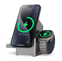Support de chargeur sans fil magnétique 3-en-1 à charge rapide 15W pour téléphones, écouteurs, montres connectées, PC, en aluminium avec bouton tactile intégré, pour la maison