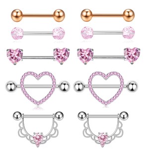 Nouveau acier inoxydable en forme de coeur zircon haltère mamelon anneau <span class=keywords><strong>sexy</strong></span> femmes corps <span class=keywords><strong>piercing</strong></span> mamelon ongles ensemble - Product Image 1