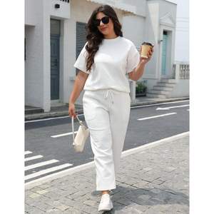 Conjunto Deportivo Personalizado para Mujer, Talla Grande, 2 Piezas, Top de Manga Corta, Pantalones Anchos, Ropa Deportiva Informal - Product Image 5