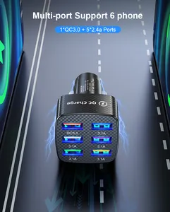 Adaptador de carga rápida QC3.0, accesorios para coche, cargador de coche rápido USB de 6 puertos, cargador de coche de carga rápida 15A con paquete minorista
