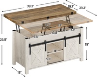 Table basse de style ferme moderne avec porte de grange, en bois bicolore et étagères de rangement dissimulées, grande capacité, pour salon