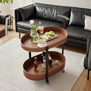 Mesa de Centro Pequeña de Cuero Moderno con Ruedas, Mueble Auxiliar para Sala de Estar, Villa <span class=keywords><strong>Wolff</strong></span>, Garantía de 5 Años - Product Image 2