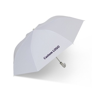 Travel Gift Business Advertising <b>Umbrella</b> 2-Fold Curved Handle White Polyester-Promotional Business Gift - Product Image 4