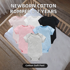 Combinaison en coton pour bébé nouveau-né, couleur unie, manches longues, fermeture à boutons, tricotée, 180-200 GSM, unisexe, pour 0-2 ans, saison printemps - Product Image 2