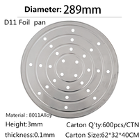 Plat à pizza jetable en aluminium de 9 pouces et 11 pouces avec trous d'aération, qualité alimentaire, plat de cuisson plat pour la restauration, alliage 8011, tempérament doux