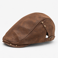 Casquette plate en faux daim à surpiqûres contrastées, style Ivy, pour hommes et femmes, marron foncé, avec détails rivets et boucle métallique ton sur ton, vente en gros