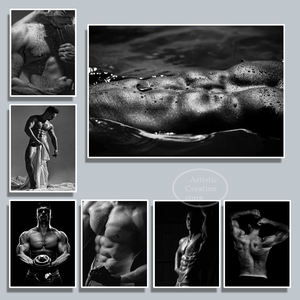 Affiche d'art mural moderne en toile, impression HD rectangulaire verticale, homme <span class=keywords><strong>nu</strong></span> sexy, peinture au pistolet, <span class=keywords><strong>noir</strong></span> <span class=keywords><strong>et</strong></span> <span class=keywords><strong>blanc</strong></span>, pour salon - Product Image 2