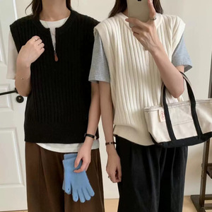 เสื้อกั๊กถักไหมพรมคอวี แขนกุด สีพื้น เนื้อผ้านุ่มบาง ซิปครึ่งตัว สไตล์เรโทร สำหรับผู้หญิง ฤดูใบไม้ผลิ ฤดูร้อน - Product Image 2