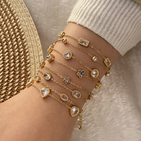 Vente chaude À La Main Européenne Américaine Mode Bracelet Nouveau Géométrique En Verre En Forme De Coeur En Acier Inoxydable Double Couche Bijoux