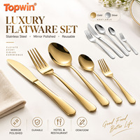 Lot de 20 couverts en acier inoxydable doré, poli miroir, couteaux, fourchettes, cuillères pour hôtels, restaurants, mariages